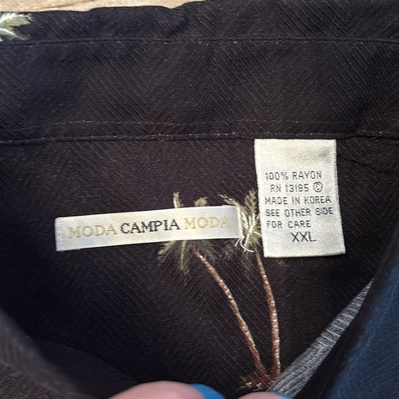 Moda Campia Moda Black Palm Tree Print Men's Shirt- XXL - Picture 2 of 3